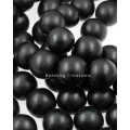 WOODEN BEADS - NATURAL - BLACK - ROUND - 14mm - 8 PCS