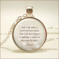 NECKLACE WITH CHAIN - VINTAGE CABOCHON - QUOTE - SILVER PLATED GLASS - PENDANT