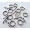 TOGGLE CLASPS - LARGE - ROPE DESIGN - ROUND - ANTIQUE SILVER - 22x20mm - 25x3mm