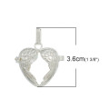 Mexican Angel Caller - Bola - Harmony Ball Wish Box Pendant - Fits 16mm Balls - Silver - Heart Wings