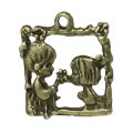 CHARM PENDANTS -  ANTIQUE BRONZE - SQUARE - GIRL WITH FLOWER - 17x15 mm