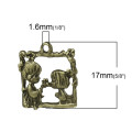 CHARM PENDANTS -  ANTIQUE BRONZE - SQUARE - GIRL WITH FLOWER - 17x15 mm