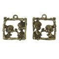 CHARM PENDANTS -  ANTIQUE BRONZE - SQUARE - GIRL WITH FLOWER - 17x15 mm