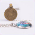 NECKLACE WITH CHAIN - CABOCHON - TREE OF LIFE GODDESS - ANTIQUE BRONZE - GLASS PENDANT