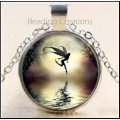 Necklace With Chain Included Fairy In Moonlight Cabochon Tibetan Silver Glass Pendant