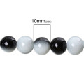 GLASS BEADS - ROUND - TWO TONE - BLACK AND WHITE - 10mm - SOLD PER BEAD