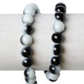 GLASS BEADS - ROUND - TWO TONE - BLACK AND WHITE - 10mm - SOLD PER BEAD