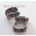 Large Hole Pewter Spacer/Connector Rings Scroll Detail Antique Silver And Pink Rhinestones