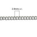 CHAIN - STAINLESS STEEL - OPEN LINK - CURB - SILVER TONE - 2.8x2.3mm - SOLD PER PACK OF 1 METER