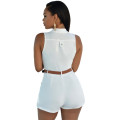 WHITE - BUTTON FRONT - BELTED ROMPER - S/M/L/XL/XXL