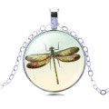 Liebe Engel Necklace With Link Chain Included Dragonfly Cabochon Silver Glass Pendant