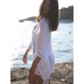***LOCAL STOCK*** SEXY WHITE V-NECK CROCHET LACE AND CHIFFON BATWING BEACH COVER UP - ONE SIZE