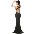STUNNING GOLD EMBROIDERY DEEP V PLUNGE CROSS BACK EVENING GOWN - M/L
