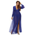 BLUE SHIMMERING LONG SLEEVE SLIT MAXI DRESS FORMAL COCKTAIL PARTY NIGHT CLUB EVENING WEAR - S/M/L