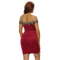RED AND GOLD LACE APPLIQUE OFF SHOULDER MINI DRESS FORMAL EVENING WEAR - S/M/L/XL