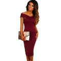 SEXY WINE OFF SHOULDER SLIM FIT FORMAL COCKTAIL PARTY EVENING WEAR MIDI DRESS - S/M/L