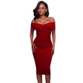 ELEGANT RED RUCHED OFF SHOULDER FORMAL COCKTAIL PARTY BODYCON MIDI DRESS - S/M/L/XL