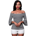 LOVELY BLACK AND WHITE STRIPES OFF-THE-SHOULDER TOP - S/M/L