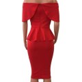 DRESSES/WOMENS DRESSES/BODYCON DRESS/RED OFF SHOULDER SHEATH PEPLUM DRESS