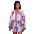 COVER UP/WOMENS SWIMSUIT COVER UP/OPEN FRONT BEACHWEAR COVER UP/WHITE FLORAL CHIFFON KIMONO