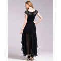 DRESSES/DRESS/CHIFFON DRESS/BLACK ASYMMETRICAL HEM LACE AND CHIFFON LONG EVENING MAXI DRESS