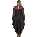 Black Plus Size Mesh Trim Hi-Lo Peplum Dress