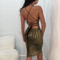 Sequin gold lace up back cocktail dress