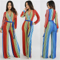Striped Colorful Wide Leg Belted Jumpsuits
