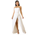 Strapless White Wide Leg Slit Jumpsuit