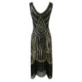 Local Stock Black Gold Sequined Tassel Gatsby Flapper Art Deco Evening Party Dress Size XL
