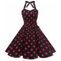 Retro Vintage 1950's Red Polka Dot Cocktail Party Rockabilly Style Halter Party Dresses
