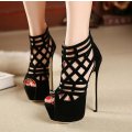 Sexy Black Suede Stiletto High Heel Peep Toe Caged Sandal Shoes - SA Sizes 2-7