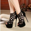 Sexy Black Suede Stiletto High Heel Peep Toe Caged Sandal Shoes - SA Sizes 2-7