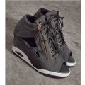 Sexy Black Zipper Up Open Toe Denim Wedge Sneaker Shoes For Women - SA Size 2-7