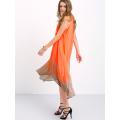 Orange Contrast Color Block Loose Chiffon Midi Dress - Xlarge