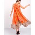 Orange Contrast Color Block Loose Chiffon Midi Dress - Xlarge