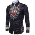 Dashiki Print Long Sleeve Mens Black Shirt - 3XLarge