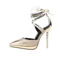 Gold Lace-Up Sequin Platform High Heels Stiletto Shoes - Size 37