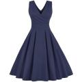 Blue Vintage Pleated 50s Style Swing Dress - L
