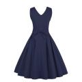 Blue Vintage Pleated 50s Style Swing Dress - L