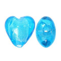 Beads. Glass Beads, Sky Blue Silver Foil Puffed Heart Lampwork Glass Beads, 13mm (Loose)