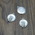 Charms, Tibetan Silver Charms, Mini Dinner Plate, Fork, Spoon, Knife, Charms, 15mm (Loose)