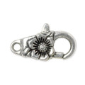 Lobster Claw Clasp, Flower, Antique Silver Plated, 24x10mm, (1-Pc)