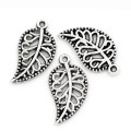 Charms, Antique Silver Metal Filigree Leaf Charms, 18mm (5Pcs)