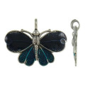 Pendants, Antique Silver Turquoise Enamel Butterfly Pendants, 41mm (Loose)