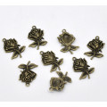Charms, Antique Bronze Rose Flower Charms, 25mm (2Pcs)