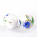 Beads, Glass Beads, Blue And Green Floral Round Ceramic Glass Beads, 12mm (Loose)