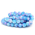 Beads, Glass Beads, Opaque Mottled Blue, Pink And White Round Glass Beads, 10mm (Loose)