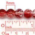 Beads, Glass Beads, Dark Red And Clear Crackle Glass Beads Round, 8mm (Loose)