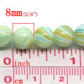 Beads, Glass Beads, Pastel Green Striped Round Glass Beads, 8mm (Loose)